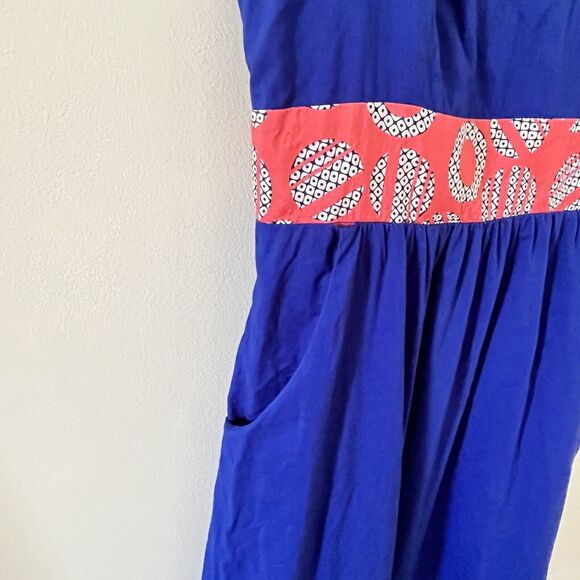 Anthropologie EDME & ESYLLTE Graphical Dress Blue Orange Bow Back - Size 10 - Picture 7 of 10